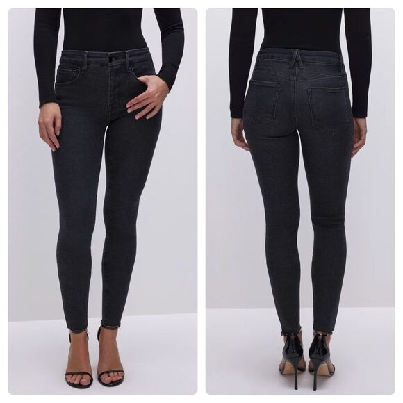 GOOD AMERICAN GOOD LEGS RAW HEM SKINNY JEANS Black184 Size 2 / 26 - Picture 1 of 13